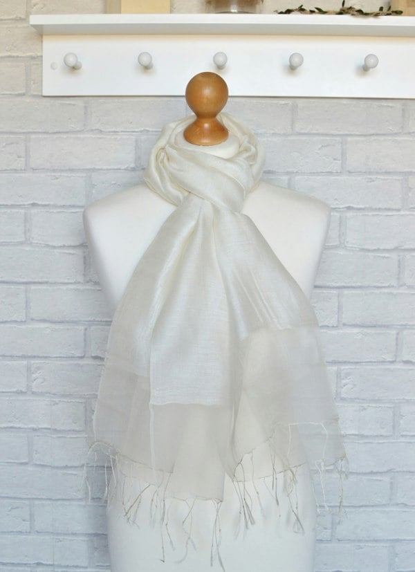 Antonia York Sophia Double Layered Organza and Crepe Silk/Viscose Ivory Cream Tasselled Bridal Bridesmaid Special Occasion Wrap Semi-Sheer Stole