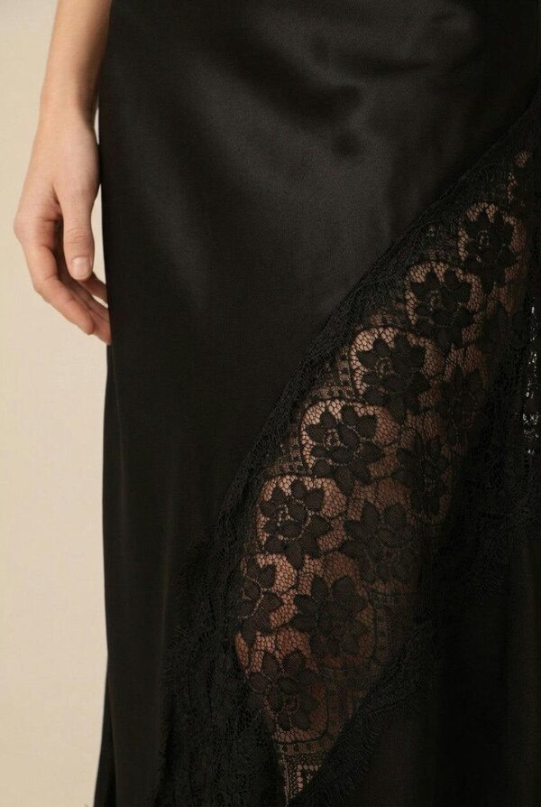 Izabel London Satin Texture Lace Detail Midi Skirt