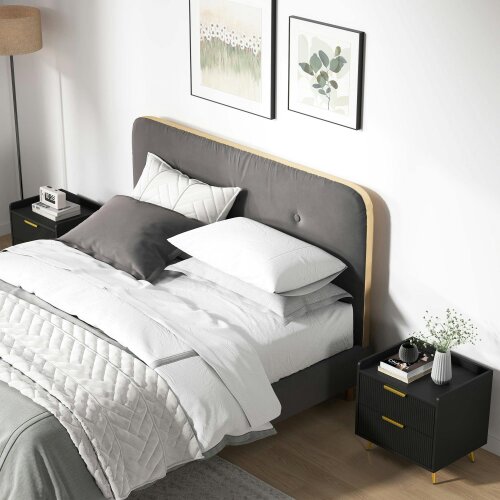 Wyld Haus Veha Black Set Of 2 Elegant Ribbed 2 Drawer Bedside Tables Gold Handles