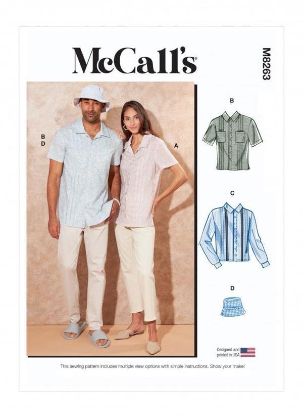 McCalls 8263 Paper Sewing Pattern – Men's & Women's Shirt & Hat, Size S-XXXL, Intermediate
