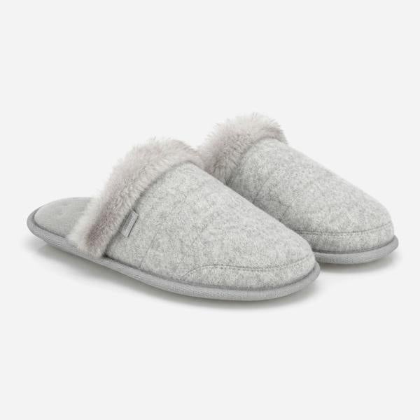 Totes BRUSHED MARL WITH FUR CUFF Mules   in  Grey