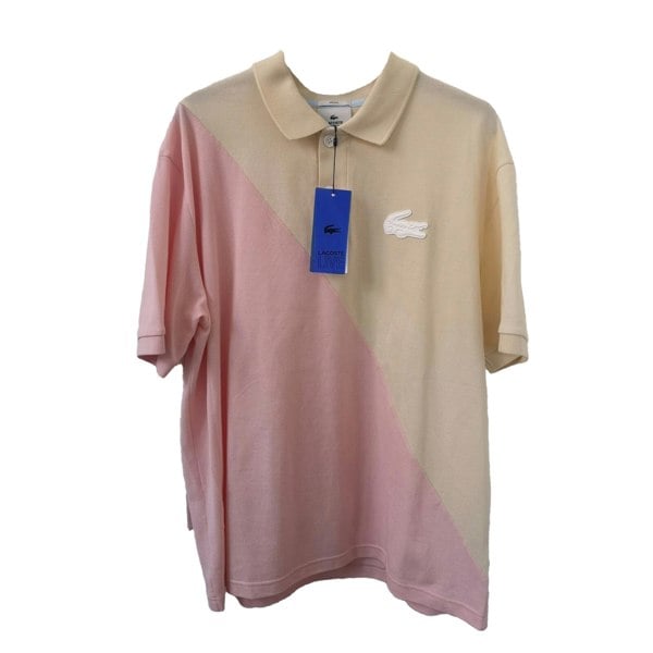 Lacoste Unisex Colour Block Cotton Pique Loose Fit Polo Shirt - Beige