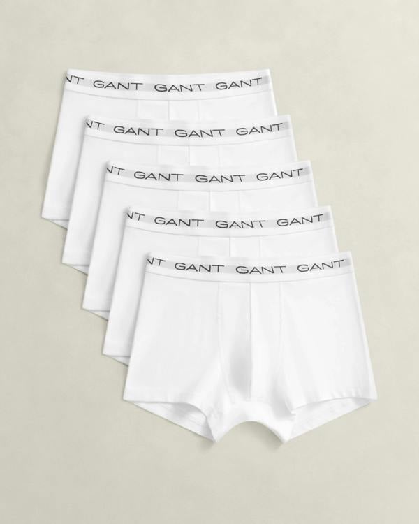 GANT Mens Slim Fit Stretch Cotton Jersey Trunks 5 - Pack - 110 White | CHO | Designer Mens Underwear