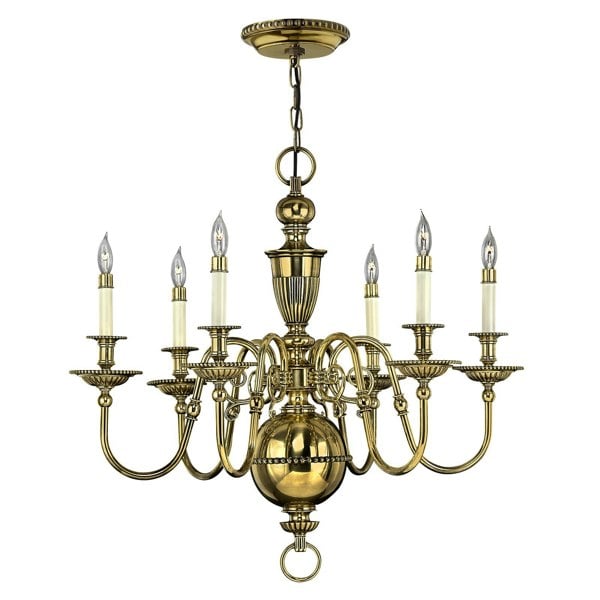 6 Bulb Chandelier Hanging Pendant LIght Burnished Brass LED E14 60W Bulb Loops