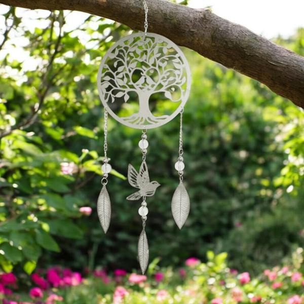 EDH Door Hardware Tree Stainless Steel Hanging Dreamcatcher – 59cm x 18cm | Elegant Outdoor & Indoor Wind Spinner | Boho Metal Dream Catcher