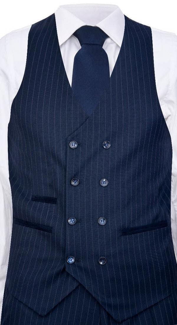 TruClothing Men's 3 Piece Navy Blue Pinstripe Retro Suit