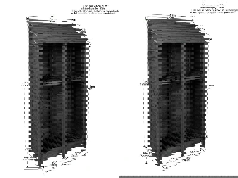 Arbor Garden Solutions Wooden Log Store with Shelf W-146cm, H-126cm or 180cm, D-88cm