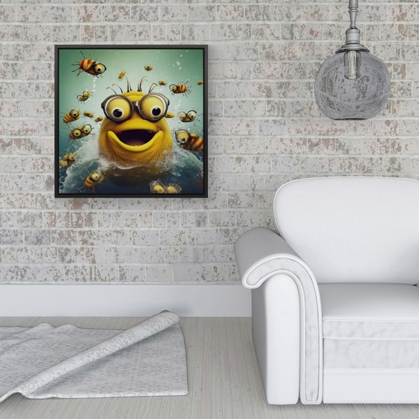 Warren Reed Happy Worm And Bees Splash Art Framed Canvas