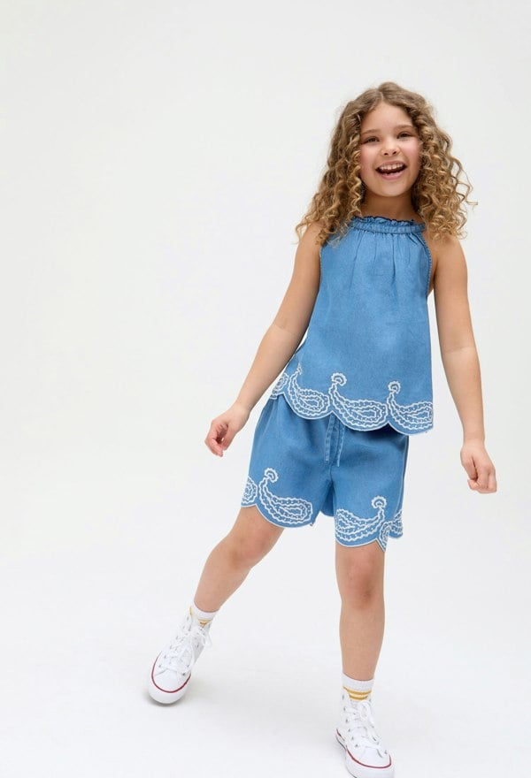 Kids Sue Scalloped Embroidered Hem Co-Ords Set In Blue - image 2