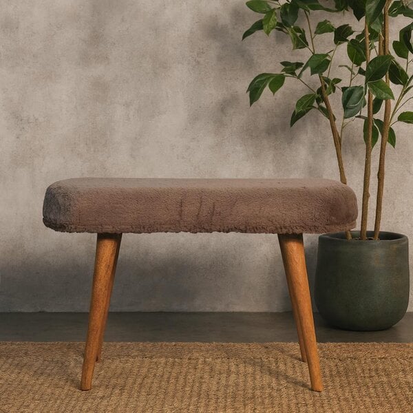 Wyld Haus Rome Faux Fur Fabric Bench Mango Wood Legs
