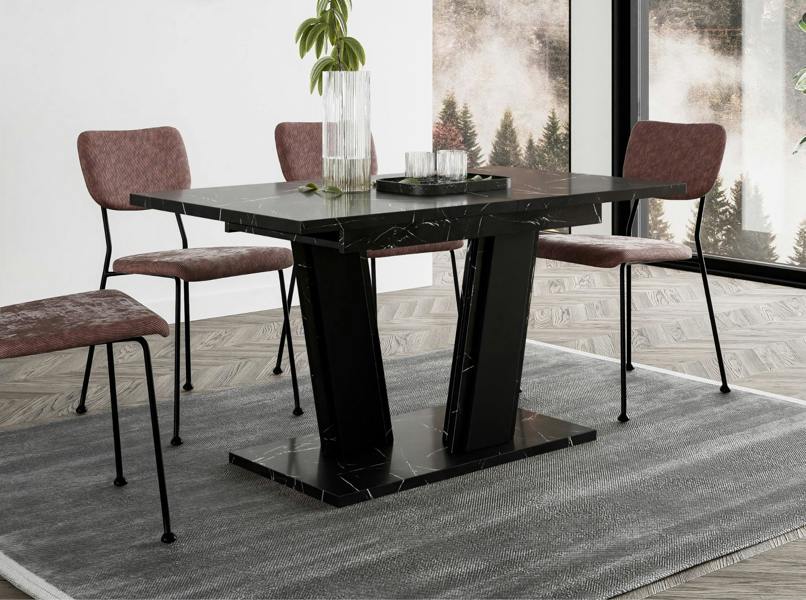 PHD Furniture MUSS Extendable Dining Table 120–160cm – Black Marble Effect