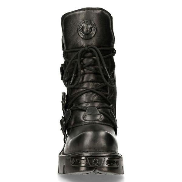 New Rock Black Leather Mid-Calf Boots-391-S18