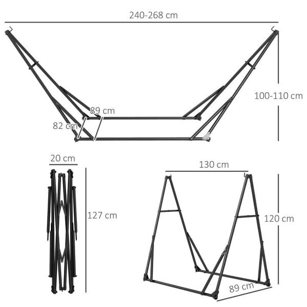 Bobobiy Foldable Hammock Stand, 2 in 1 Hammock Net Stand, Hammock Chair Stand with Carry Bag, Load Capacity 120kg, Black