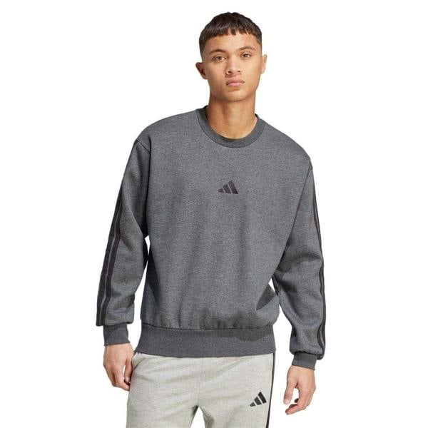 Adidas Mens Essentials 3 Stripes Fleece Sweatshirt - Dark Grey - 