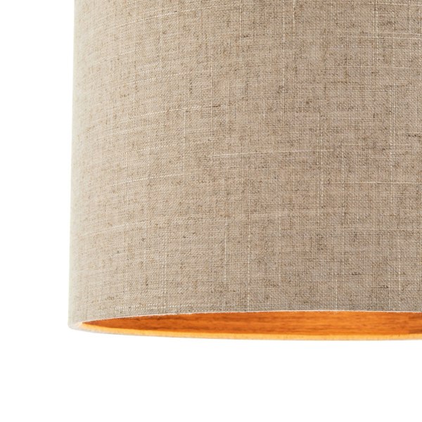 Vintage Natural Linen Lamp Shade in Oatmeal with Wood Effect Inner Image 4