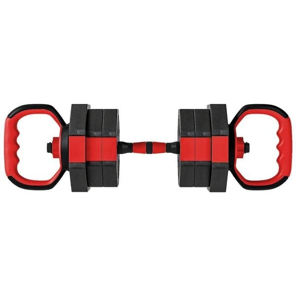 6-in-1 Adjustable Dumbbell Set, 20kg, Kettlebell, Barbell & Push-Up Stand, Red