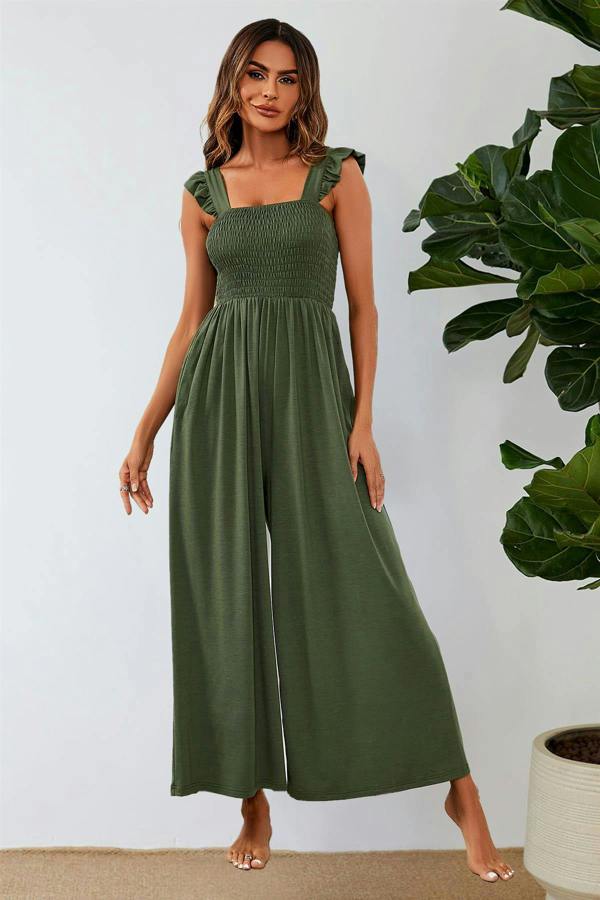 FS Collection Frill Detail Strappy Jumpsuit In Olive