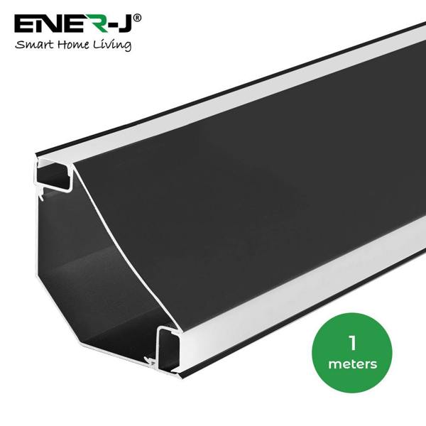 ENER-J Gypsum LED Cove Light 45 Degree Corner Aluminum Profile- Black, 1 Meter