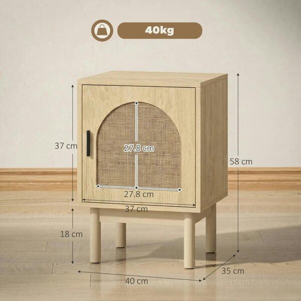 Rattan Bedside Table for Bedroom - Natural Wood