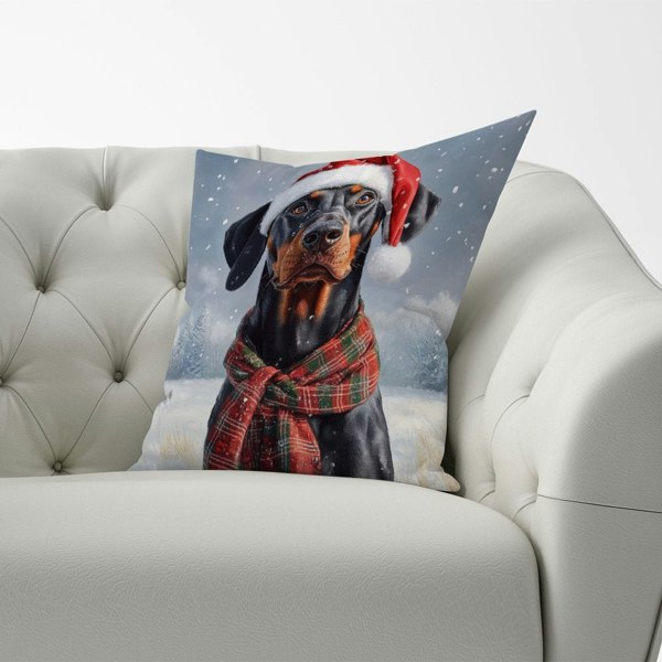 Warren Reed Snowy Christmas Doberman Cushion