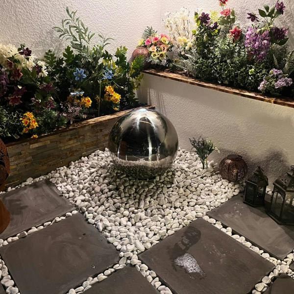 Tranquillity Water Features 40cm Stainless Steel Sphere Modern Metal Water Feature