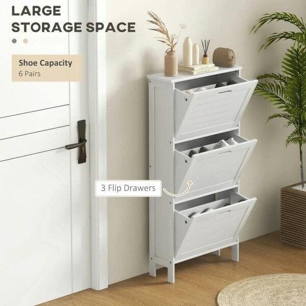 Bobobiy Narrow Shoe Cabinet with 3 Flip Drawers - White