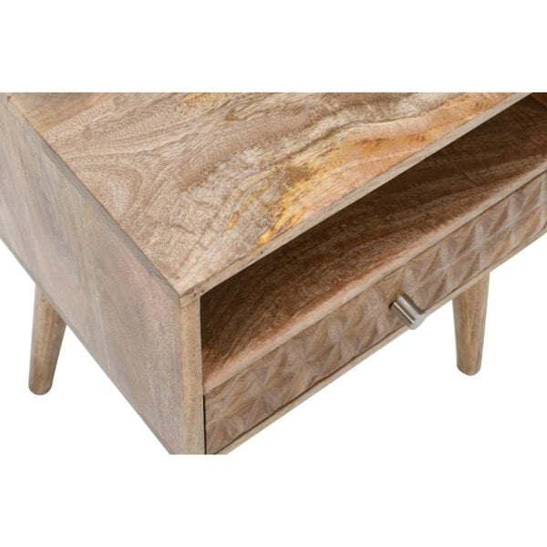 IH Design Zenon Light Mango Wood Bedside Table with 1 Drawer & Open Slot