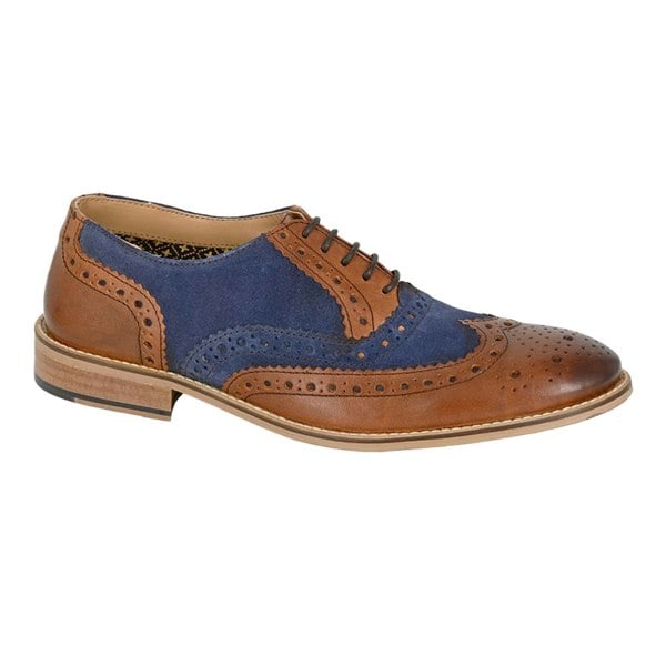 Roamers Mens Leather Brogues - Tan/Navy