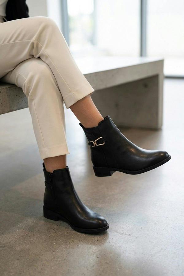 Edie Gold Hardware Ankle Boots - Black