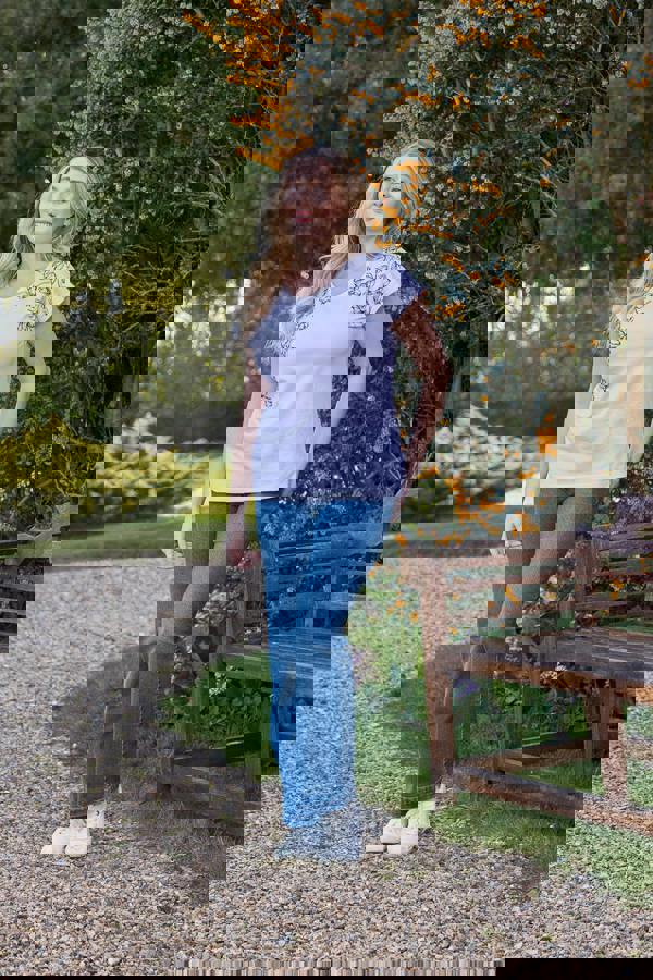 Embellished Glitter Leaf Print Top