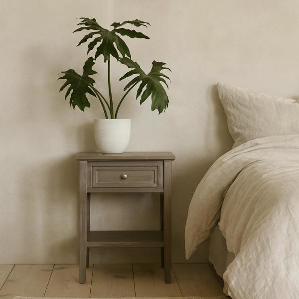 Wyld Haus Laurelbrook 1 Drawer Grey Wood Side Table Bottom Shelf