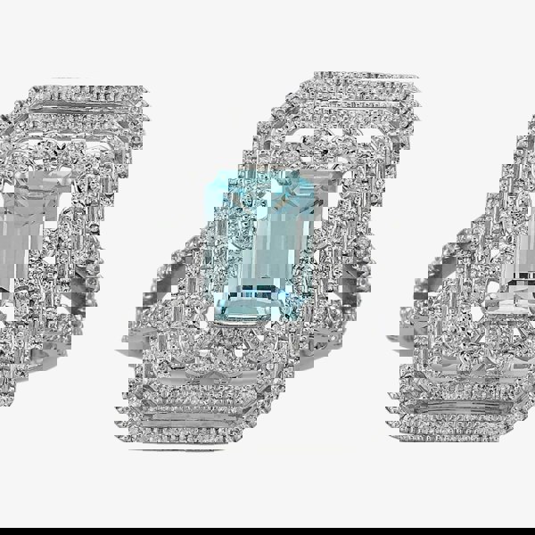 T. H. Baker 18ct White Gold Fancy Aquamarine and Diamond Cluster Ring NTR992AQD-18W N