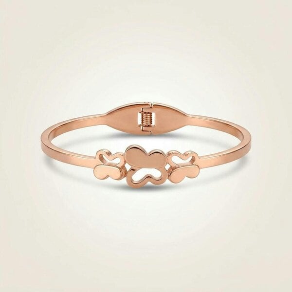 The Colourful Aura Kids Rose Gold Triple Heart Charm Non-Tarnish Bangle Bracelet