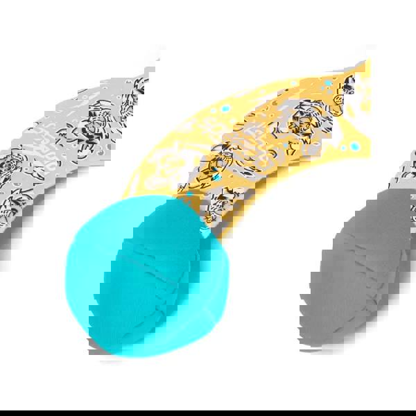 Yellow teal surfboard with tiger dive balls Speedo design