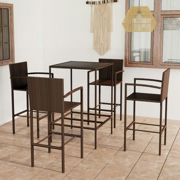Berkfield 5 Piece Garden Bar Set Poly Rattan Brown