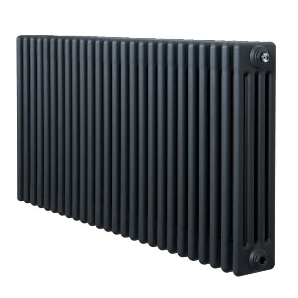 Traditional 4 column radiator in anthracite grey, featuring a sleek, vertical design with a smooth, matte finish and visible fittings