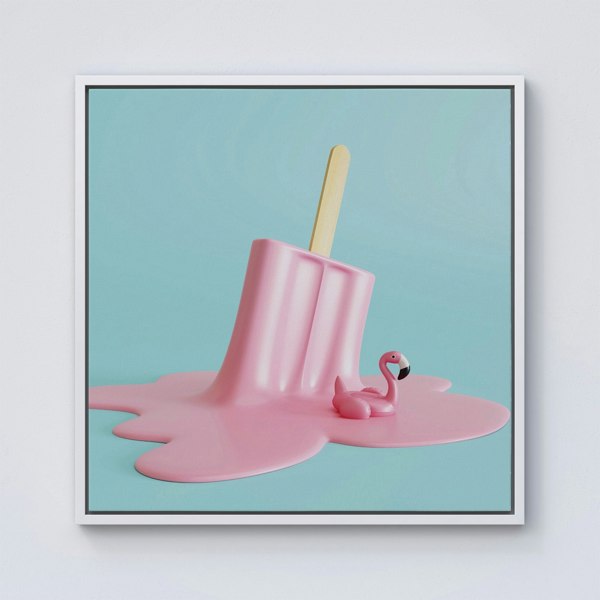 Warren Reed Flamingo Ice Cream Framed Canvas