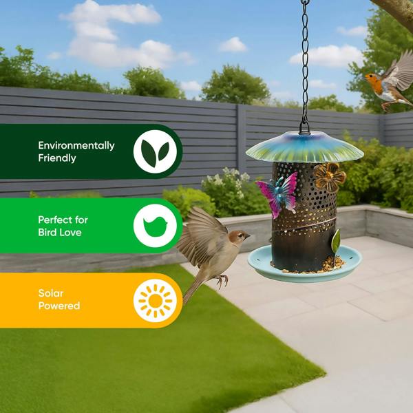 Gardenwize Solar Bird Feeder – Hanging Feeder with LED Light
