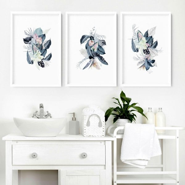 Prints for a bathroom wall | set of 3 Tropical wall art