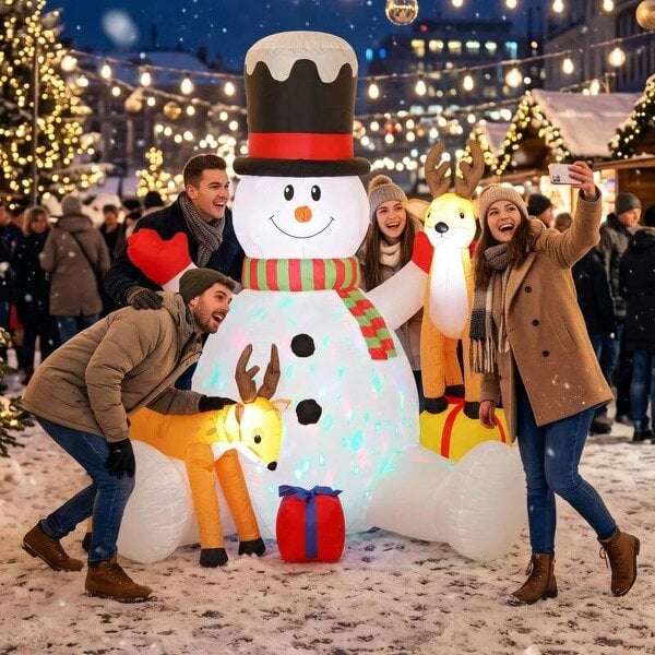 Bobobiy 7ft Giant Christmas Inflatable Snowman with 2 Reindeer, Outdoor Blow Up Christmas Decoration with LEDs, Bag
