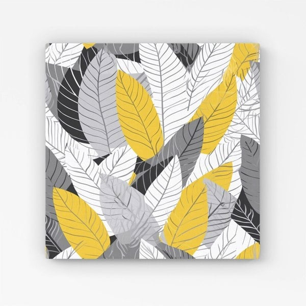 Warren Reed Yellow Grey Feather Leaves Canvas