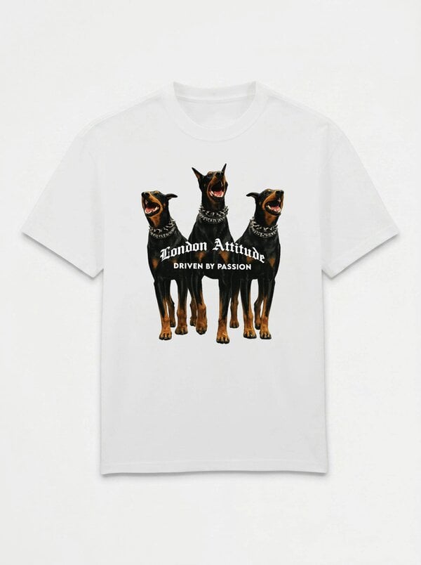 London Attitude Original Creators Doberman Oversized Heavyweight White T-Shirt
