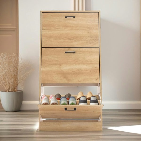 Rafaelo Mobilia 3 Drawer Shoe Storage Cabinet Pine