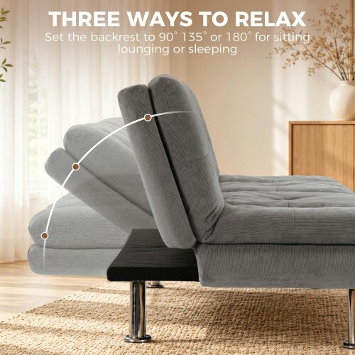 HOMCOM Sofa Bed, Chenille Fabric 3 Seater Futon Sofa Bed, Wide Seat, Grey
