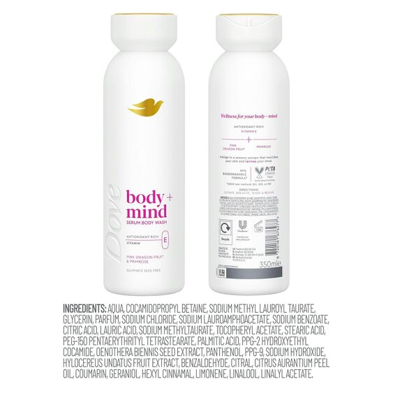Dove Body + Mind Serum Body Wash Dragon Fruit Antioxidant & Vitamin E, 6x650ml