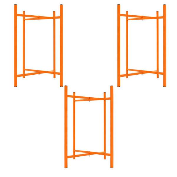 Three bright orange mortar board stands, each 750mm high, featuring a sturdy frame and crossbar design for stability and support
