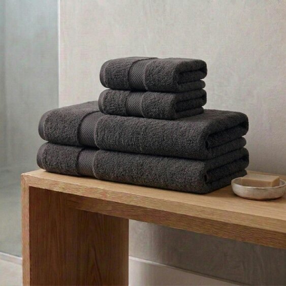 Vision V475 - 4 Piece 100% Cotton Bath Towel & Bath Sheet Bundle - Black