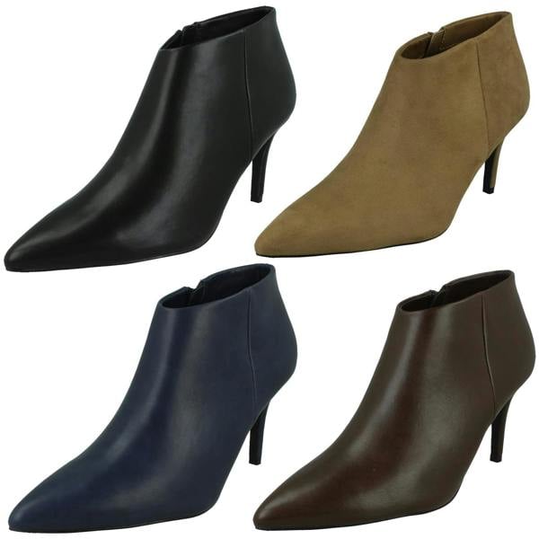 Spot On Ladies Spot On High Heel Low Cut Ankle Boot with Metal Heel Trim F51229