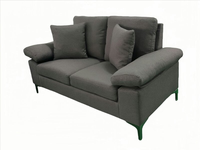 Kosy Koala Modern Two Seater Sofa Grey Fabric with Chrome Feet - Comfortable Couch with Cushion for Living Room, Bedroom or Office