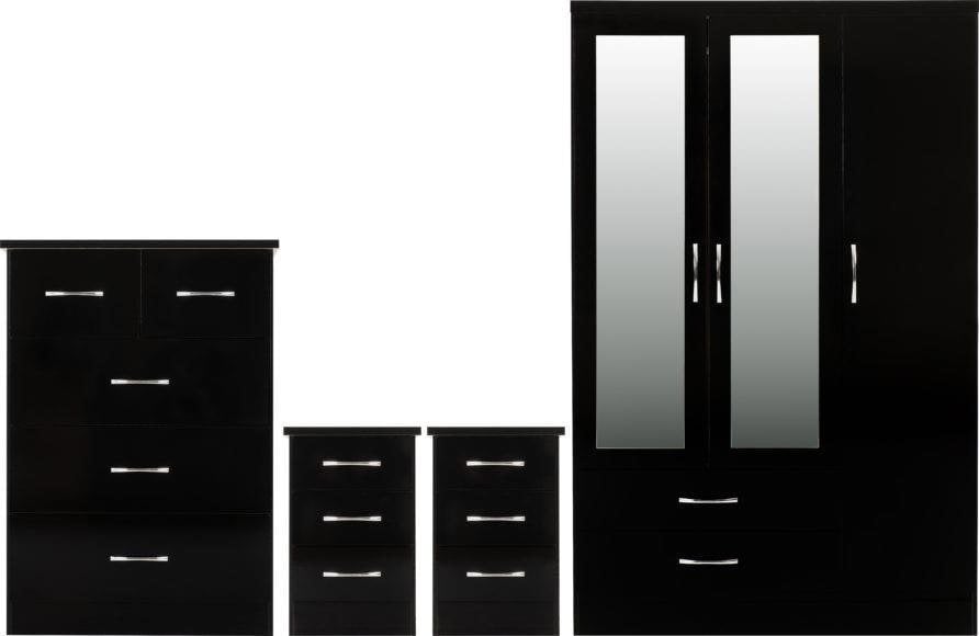 Seconique Nevada 3 Door Wardrobe 4 Piece Bedroom Set